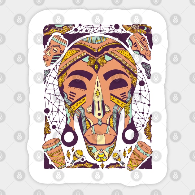 Yellow Pastel Tone Tribal African Mask Sticker by kenallouis